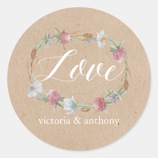 Sticker Rond Couronne fleur sauvage Sur Mariage campagnard Kraf (Devant)
