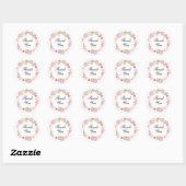 Sticker Rond Couronne Fleurie Rose Pâle Mignonne Merci (Feuille)