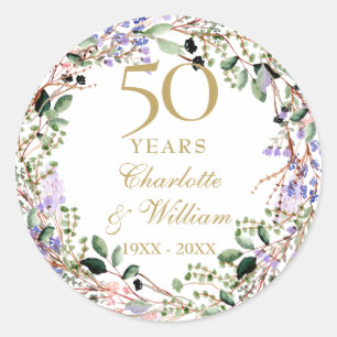 Sticker Rond Couronne florale 50e anniversaire de mariage 