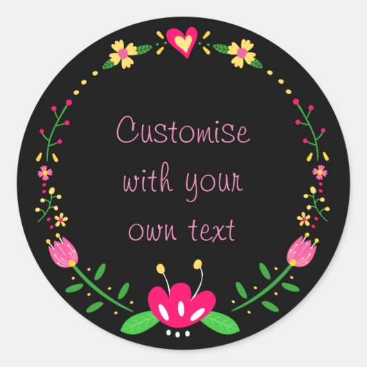 Sticker Rond Couronne Florale Ajouter votre propre texte (Devant)