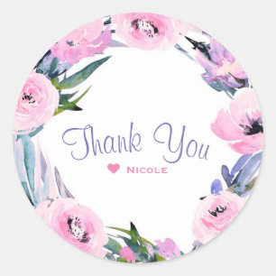 Sticker Rond Couronne florale aquarelle Élégant Shower de maria