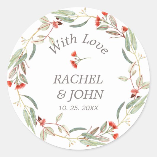 Sticker Rond Couronne Florale Australienne Rouge avec Mariage d (Devant)