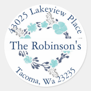 Sticker Rond Couronne florale bleue marine et sarcelle - Adress
