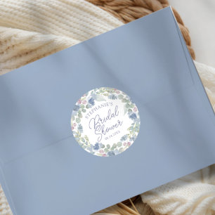 Sticker Rond Couronne florale bleue poussiéreuse rustique pour