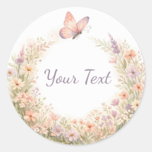 Sticker Rond Couronne florale bohème papillon