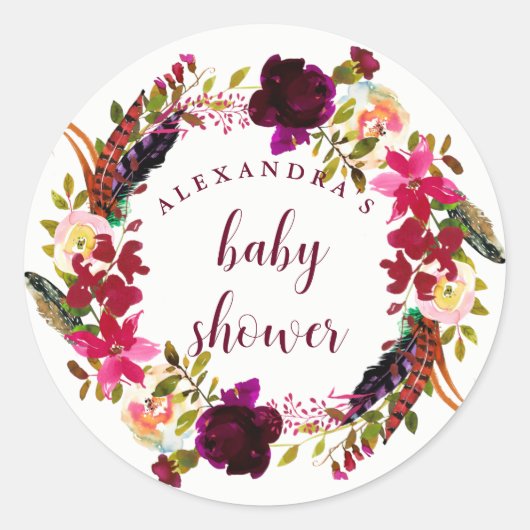 Sticker Rond Couronne florale Boho | BABY SHOWER (Devant)