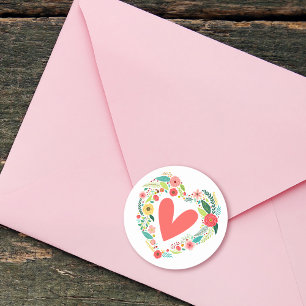 Sticker Rond Couronne florale classique en forme de cœur