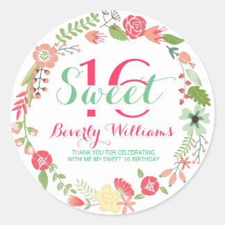 Sticker Rond Couronne Florale Colorée Sur Blanc Doux 16