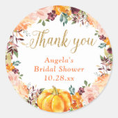 Sticker Rond Couronne florale d'automne Citrouille Or Remerciem (Devant)