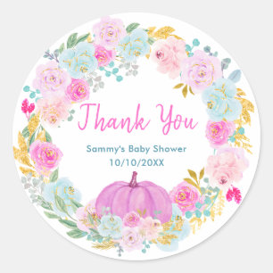 Sticker Rond Couronne florale de citrouille rose pour remerciem