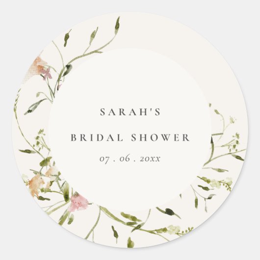 Sticker Rond Couronne florale de douche de mariage rose tendre (Devant)