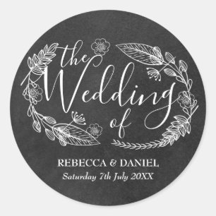 Sticker Rond Couronne florale de mariage dessinée à la main sur