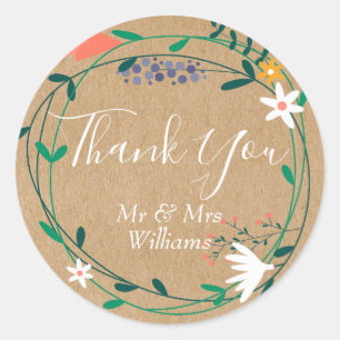 Sticker Rond Couronne florale de mariage rustique de remercieme