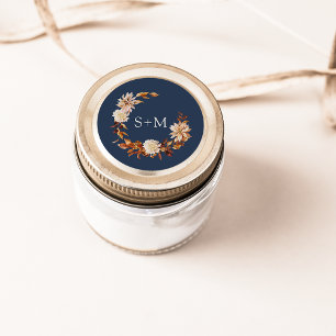 Sticker Rond Couronne florale de monogramme d'automne marine