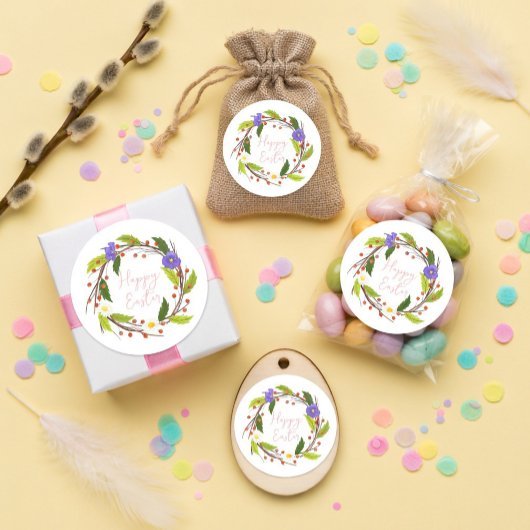 Sticker Rond Couronne florale de Pâques