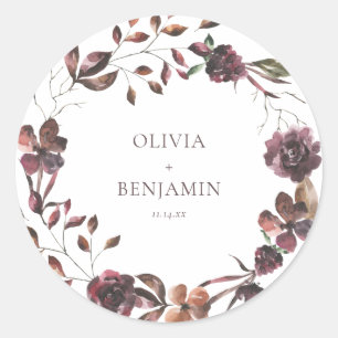 Sticker Rond Couronne florale de vin de Bourgogne Mariage perso