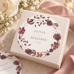 Sticker Rond Couronne florale de vin de Bourgogne Mariage perso