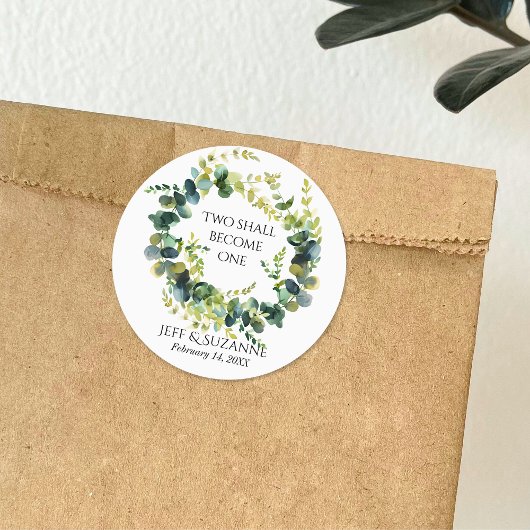 Sticker Rond Couronne florale d'eucalyptus Deux deviendront un