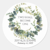 Sticker Rond Couronne florale d'eucalyptus Deux deviendront un (Devant)