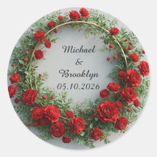 Sticker Rond Couronne florale élégante ornée de roses rouges