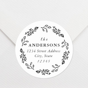 Sticker Rond Couronne florale fantaisiste Nom de famille Adress
