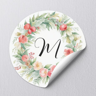 Sticker Rond Couronne florale féminine simple en aquarelle mono