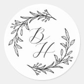 Sticker Rond Couronne florale initiale de monogramme de mariage (Devant)