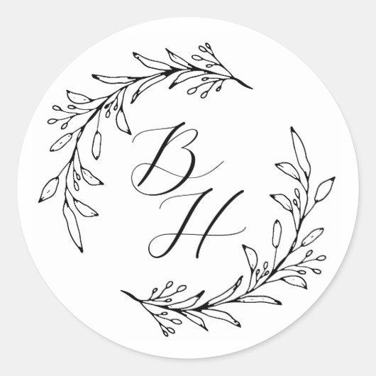 Sticker Rond Couronne florale initiale de monogramme de mariage (Devant)