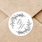 Sticker Rond Couronne florale initiale de monogramme de mariage
