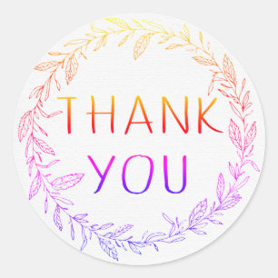 Sticker Rond Couronne florale Merci aquarelle Violet Rouge Bleu