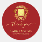 Sticker Rond Couronne florale merci mariage chinois rouge (Devant)