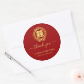 Sticker Rond Couronne florale merci mariage chinois rouge (Enveloppe)