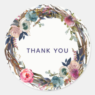 Sticker Rond Couronne florale moderne chic avec branches rustiq