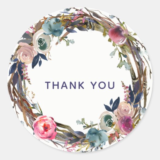 Sticker Rond Couronne florale moderne chic branches rustiques (Devant)