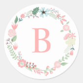 Sticker Rond Couronne florale monogramme (Devant)