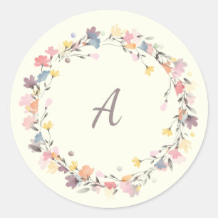 Sticker Rond Couronne florale pastel élégante Monogramme person