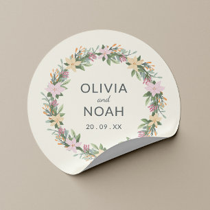 Sticker Rond Couronne florale romantique mariage