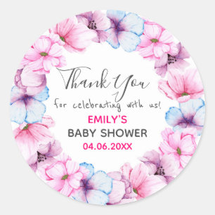 Sticker Rond Couronne florale rose jolie Remerciement Baby Show