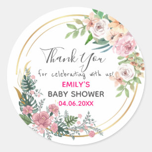 Sticker Rond Couronne florale rose jolie remerciement Baby Show
