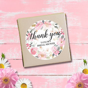 Sticker Rond Couronne florale rose Merci