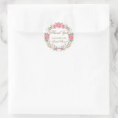 Sticker Rond Couronne florale rose pâle délicate Script Merci (Sac)