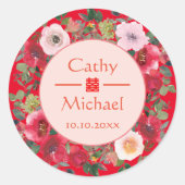 Sticker Rond Couronne florale rouge mariage chinois moderne (Devant)