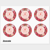 Sticker Rond Couronne florale rouge mariage chinois moderne (Feuille)