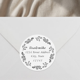 Sticker Rond Couronne florale rustique Adresse de retour de mar