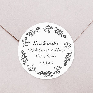 Sticker Rond Couronne florale rustique Adresse de retour de mar