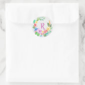 Sticker Rond Couronne florale tropicale monogrammée (Sac)