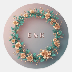 Sticker Rond Couronne florale verte et or Cadre d'invitation ✨