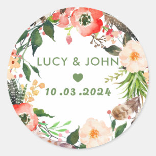 Sticker Rond Couronne florale vintage pour cadeau de mariage
