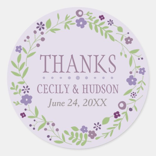 Sticker Rond Couronne florale violette rustique monogramme (Devant)