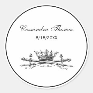 Sticker Rond Couronne Héraldique Épées Sabres Emblème Crête
